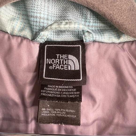 The North Face Girl Puffer Jacket Blue Green Gray Plaid Full Zip Size Medium GUC - Picture 5 of 7